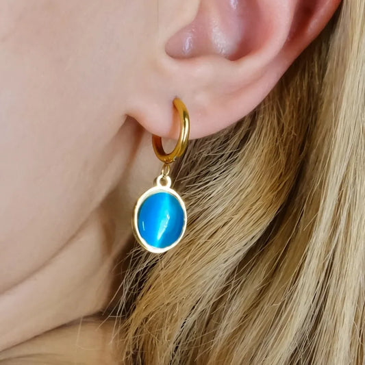 Altın Kaplama Mavi Taş Küpe