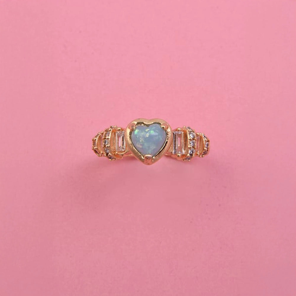 Altın Kaplama Opal Taşlı İnci Yüzük