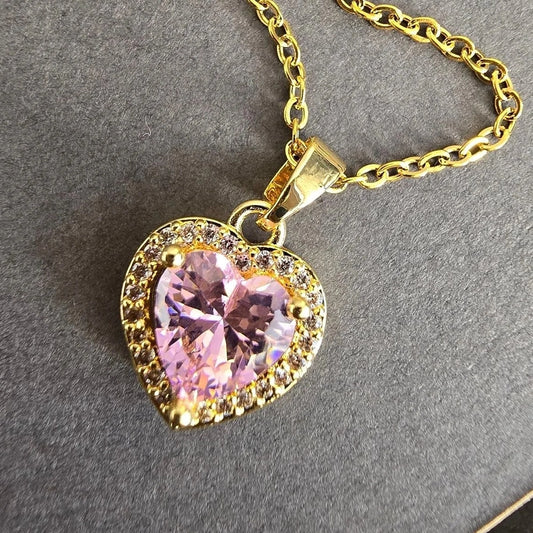 14 Ayar Altın Kaplama Mini Kalp Kristal Kolye