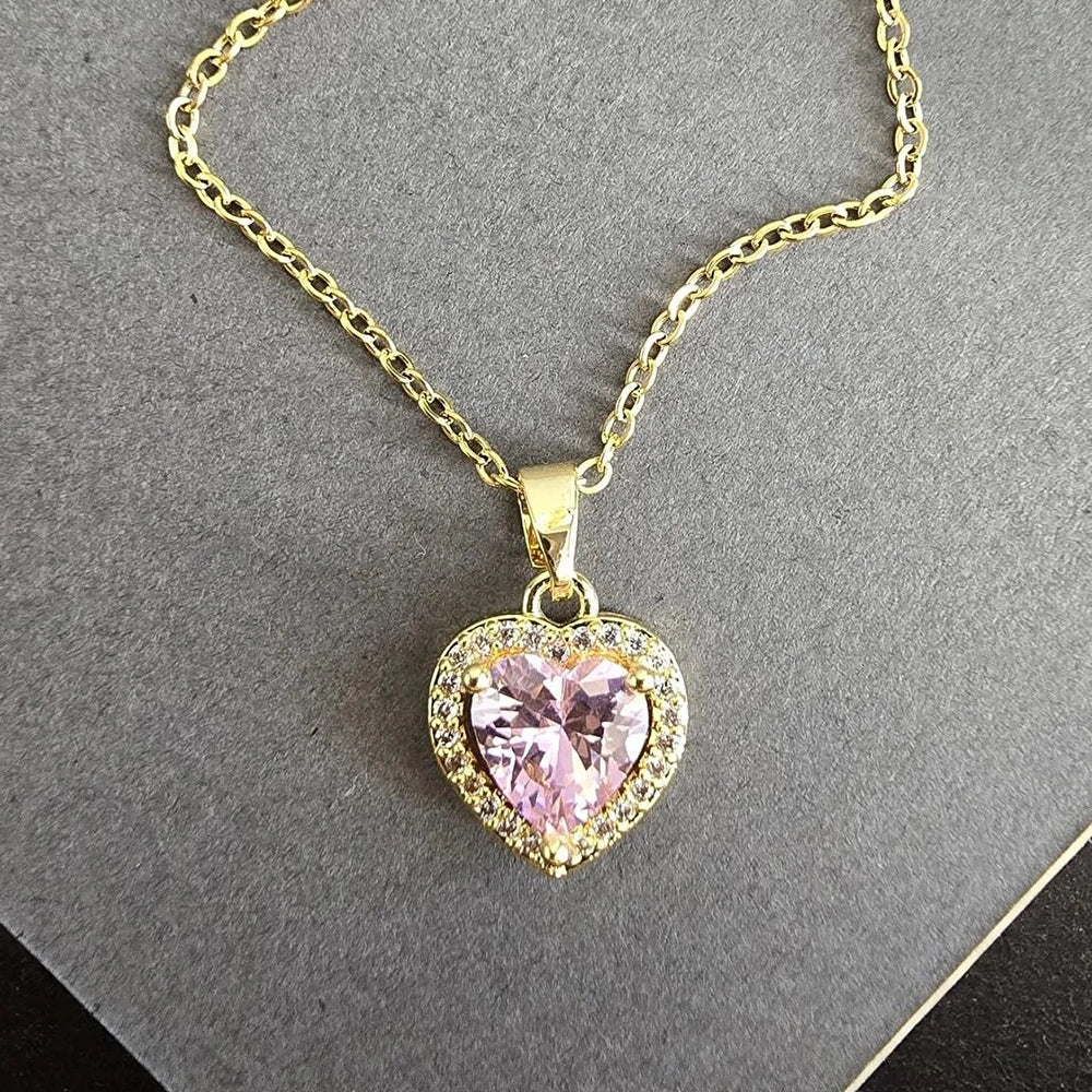 14 Ayar Altın Kaplama Mini Kalp Kristal Kolye